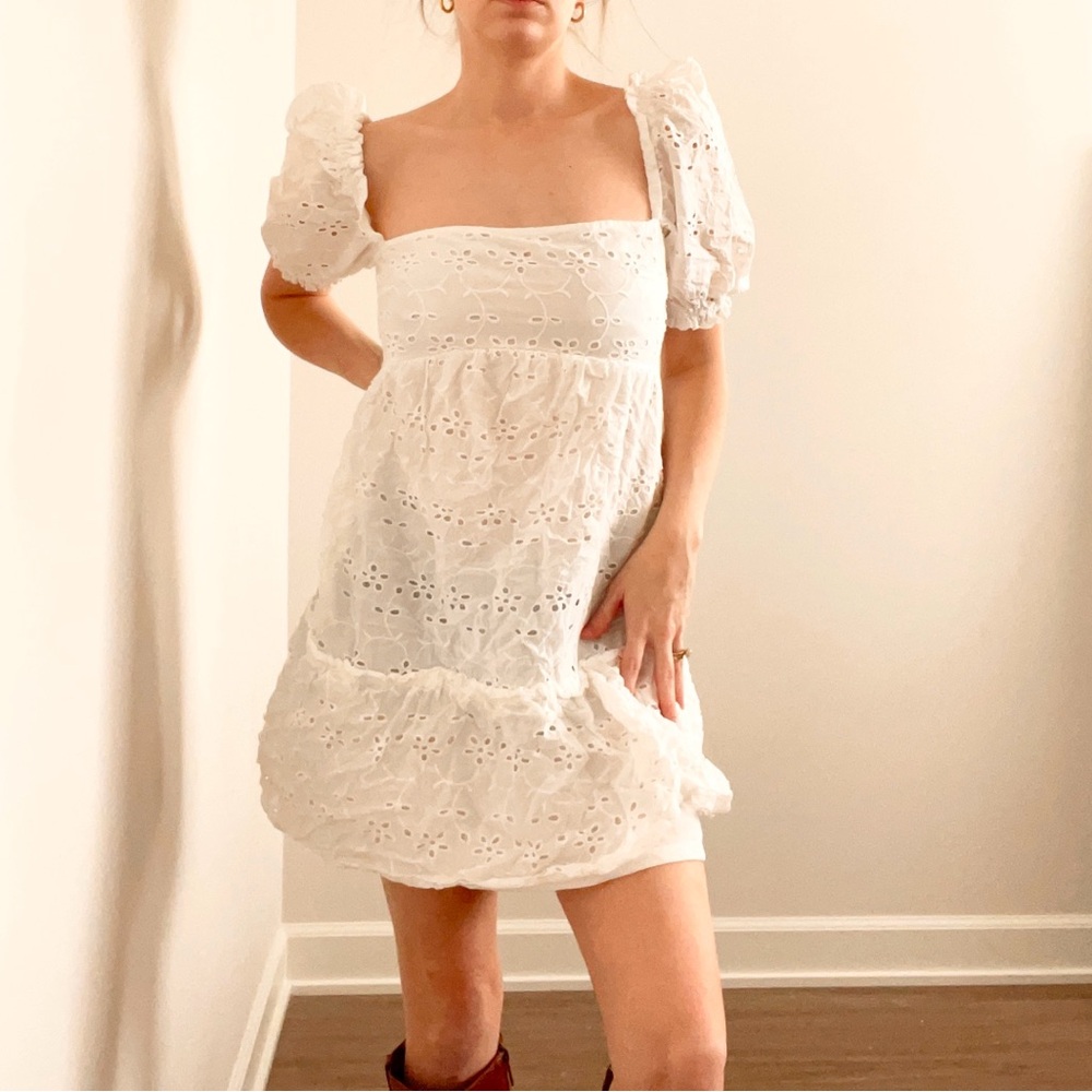 Divided White Eyelet Mini Dress